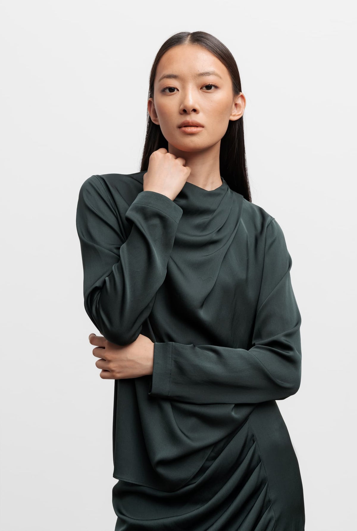 Jade silk blouse deep forest