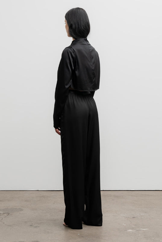 Jade cropped satin silk blouse black