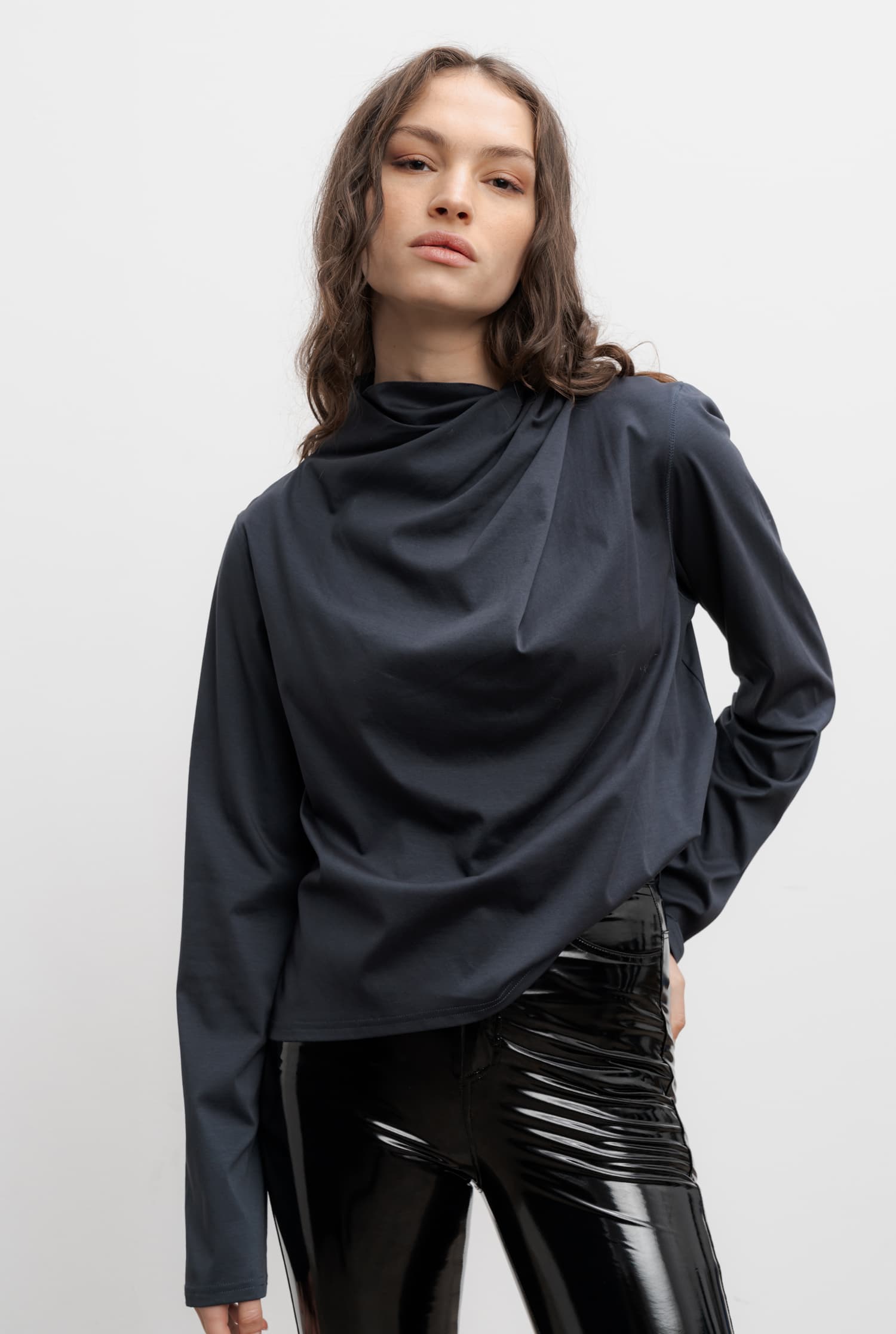 Jade jersey blouse blue grey