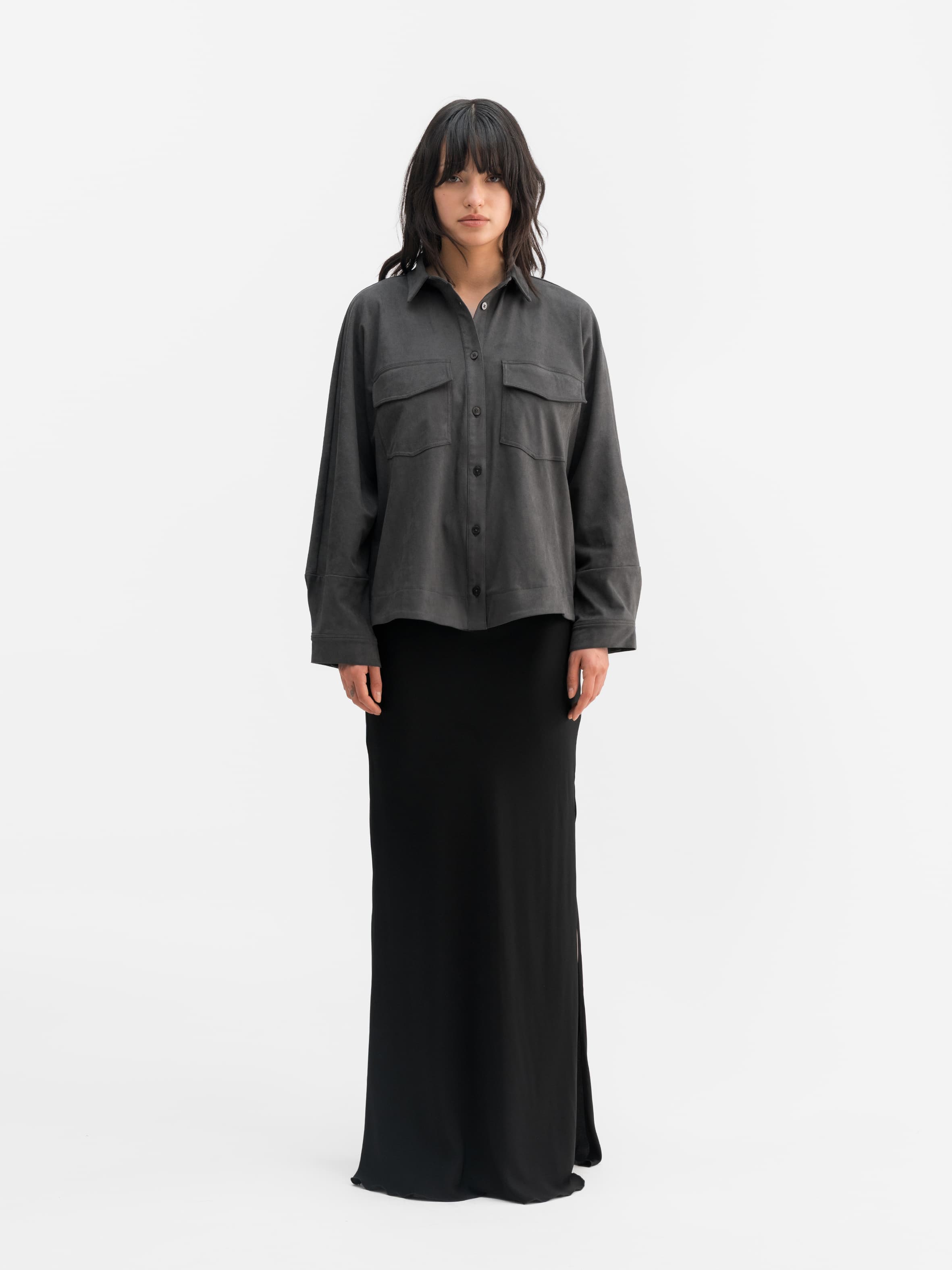 Kaia PU suede overshirt dark grey