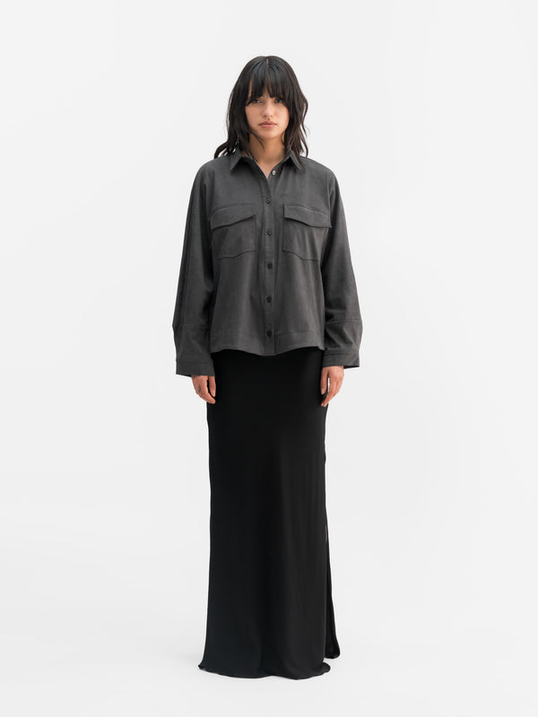 Kaia PU suede overshirt dark grey