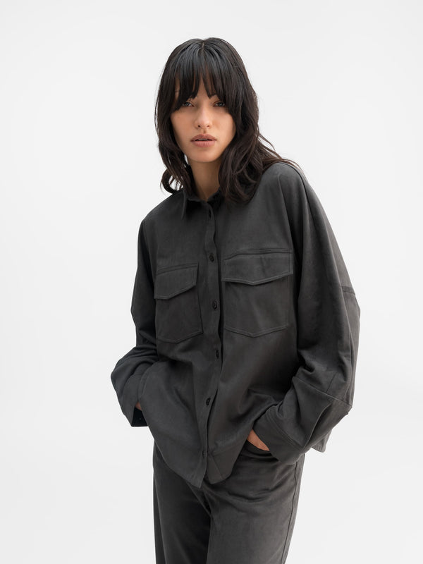 Kaia PU suede overshirt dark grey