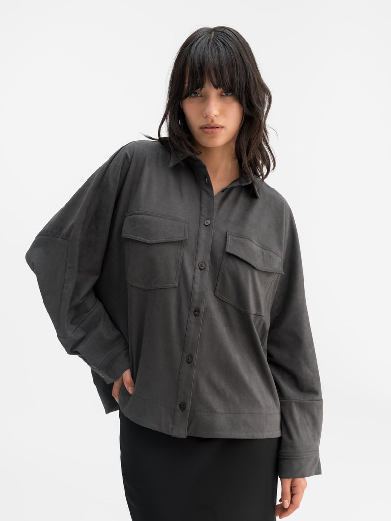 Kaia PU suede overshirt dark grey