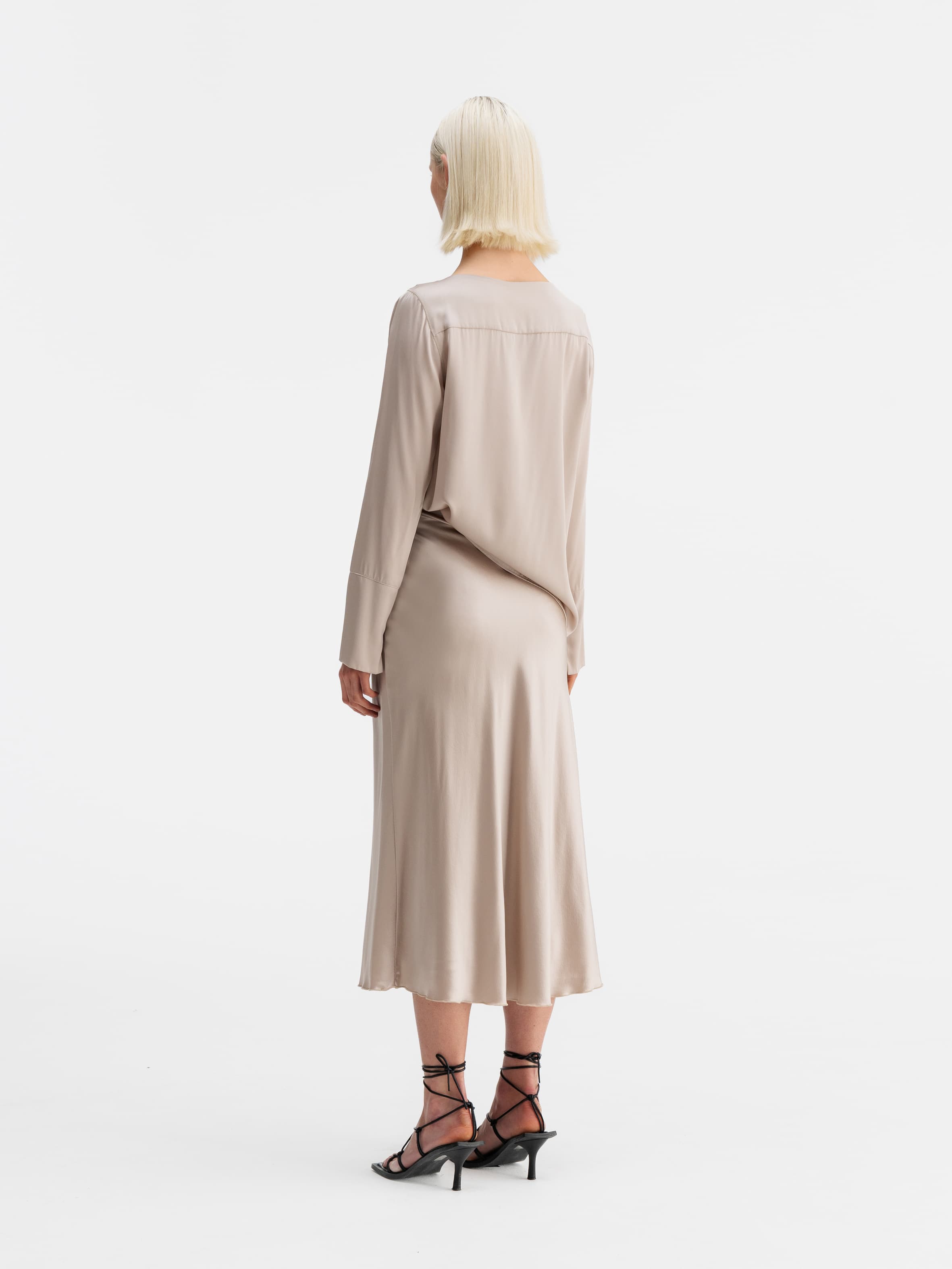 Back view of Ahlvar Gallery Kelly silk blouse greige