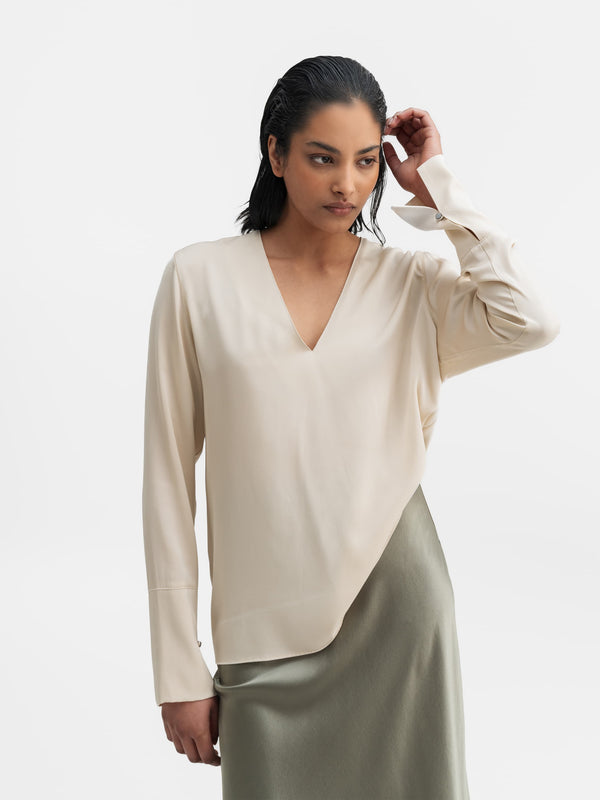 Kelly v-neck silk blouse cream