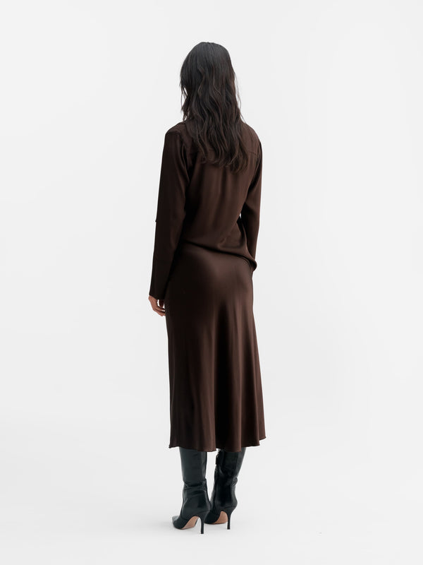 Kelly v-neck silk blouse dark brown