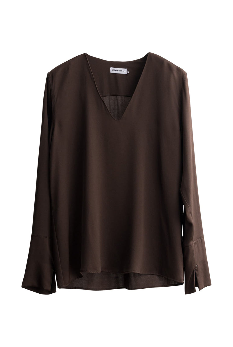 Kelly v-neck silk blouse dark brown