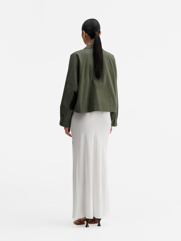 Back view of Ahlvar Gallery Kori over shirt olive green