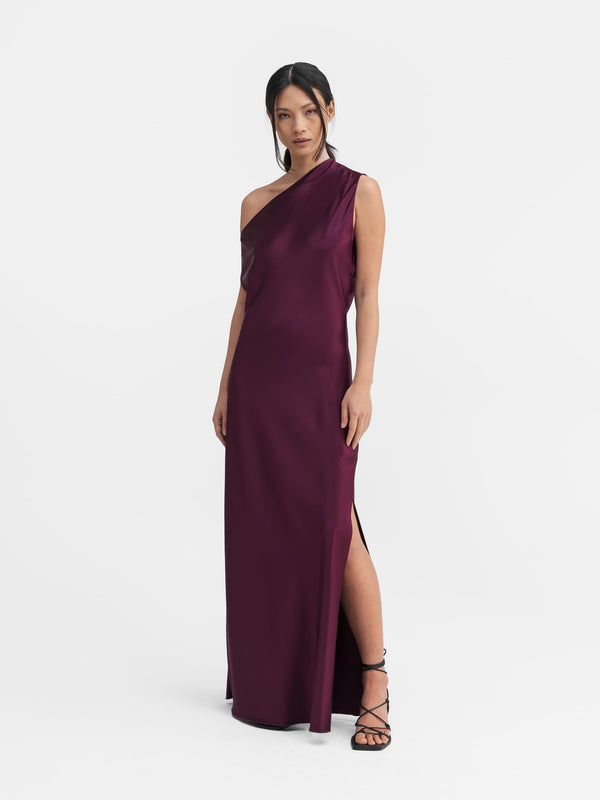 Lacy satin dress dark berry