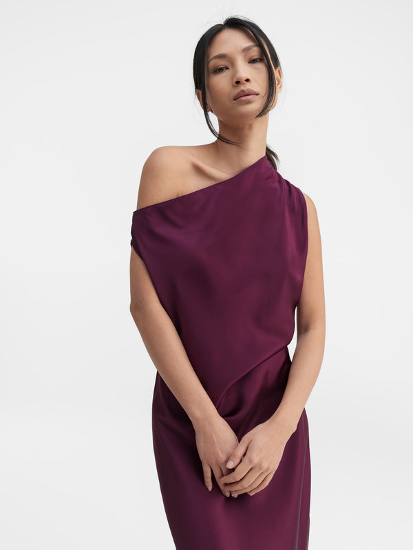 Lacy satin dress dark berry