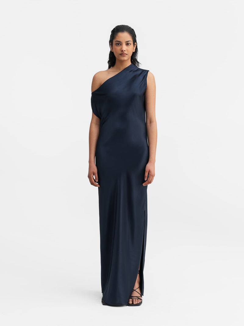 Lacy satin dress midnight blue