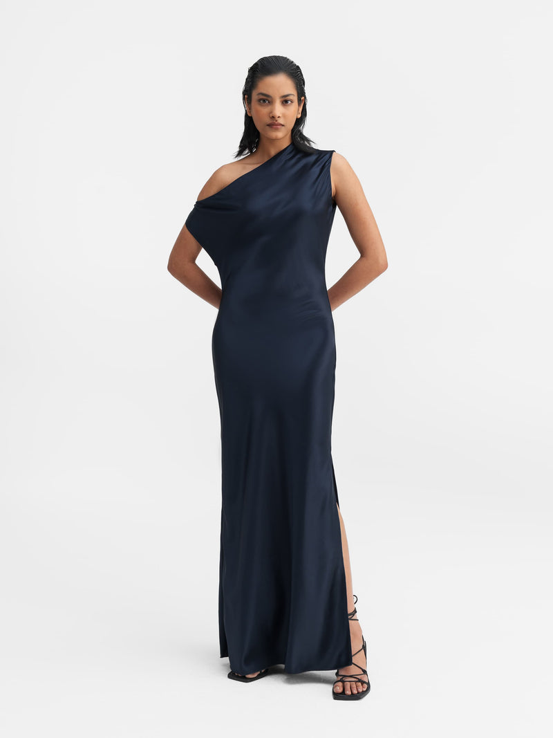 Lacy satin dress midnight blue