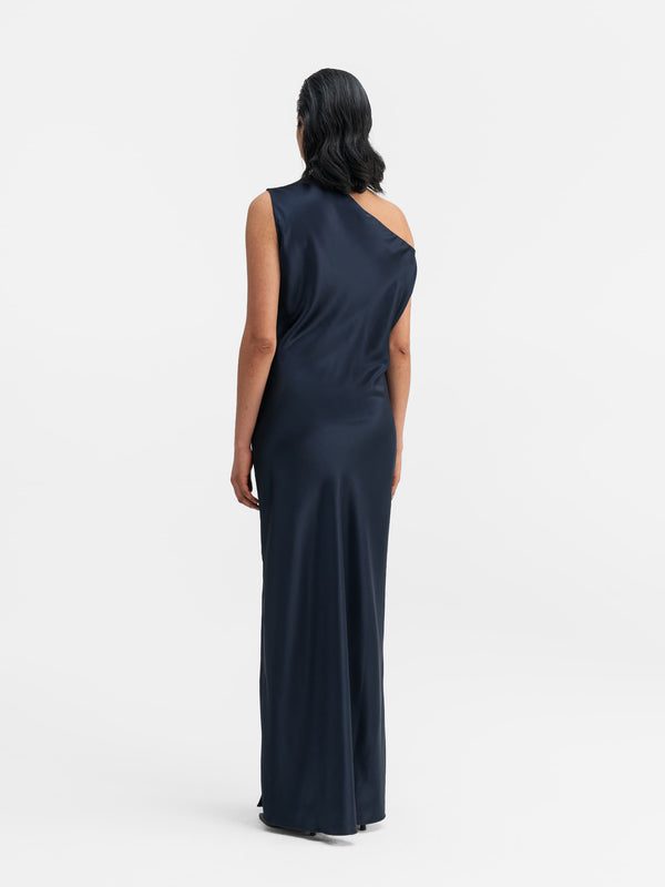 Lacy satin dress midnight blue