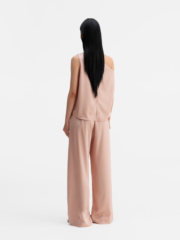 Back view of Ahlvar Gallery Lacy satin tank dusty pink