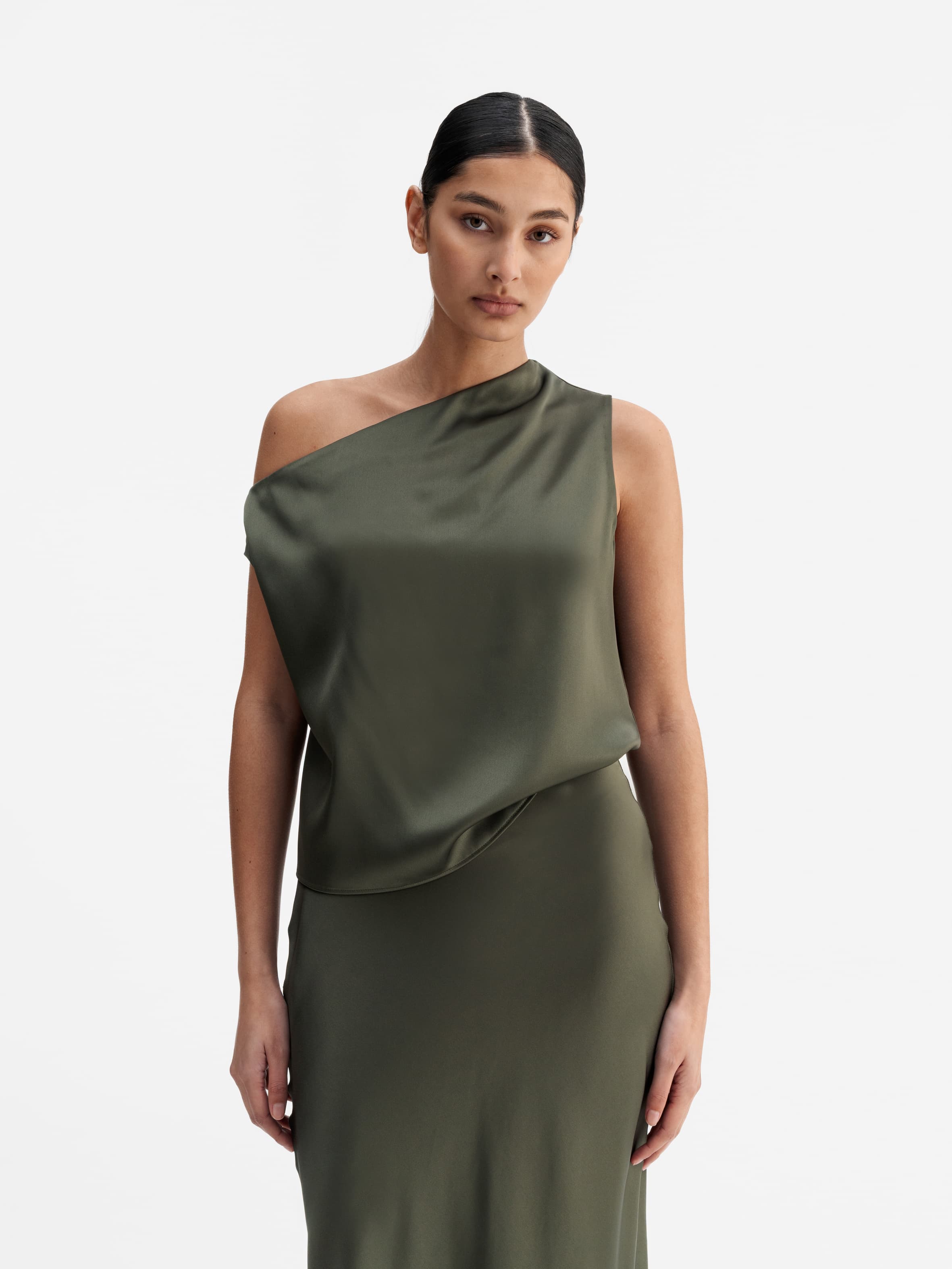 Lacy satin tank olive green
