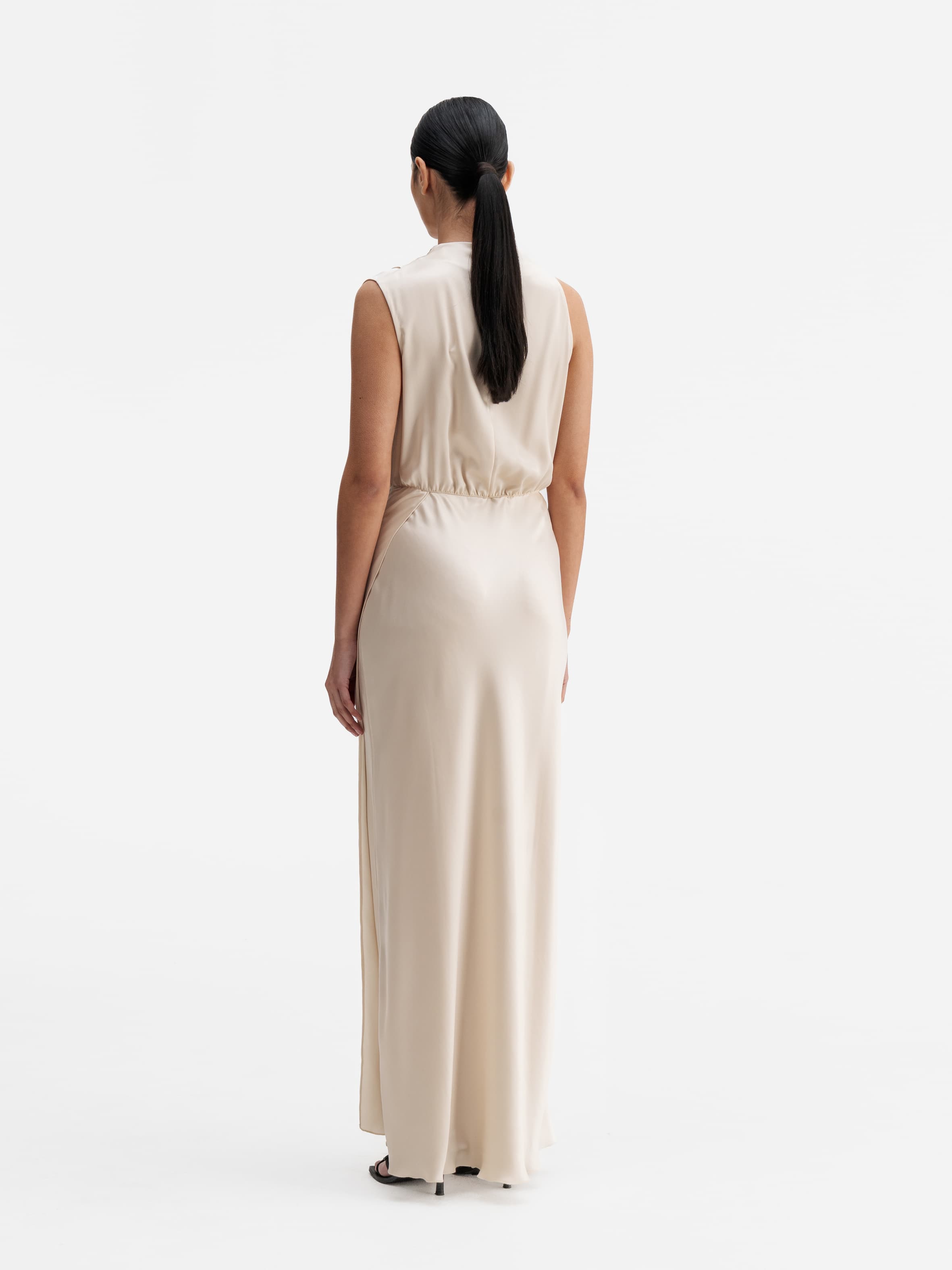 Back view of Ahlvar Gallery Lima satin dress cream