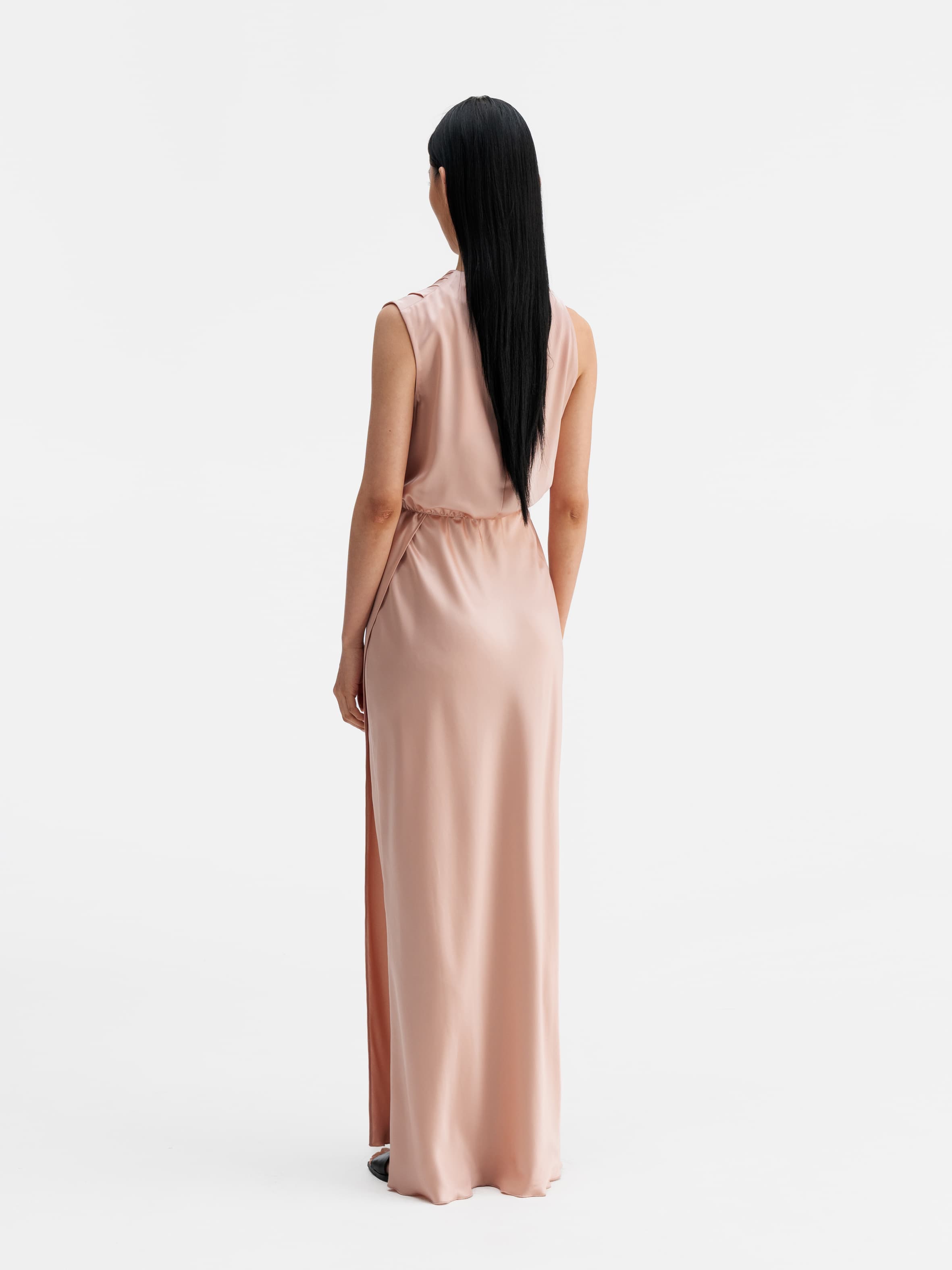 Back view of Ahlvar Gallery Lima satin dress dusty pink