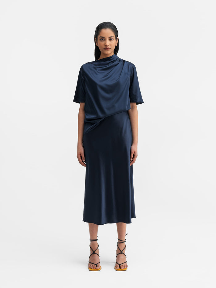 ahlvar Lima satin silk tee midnight blue