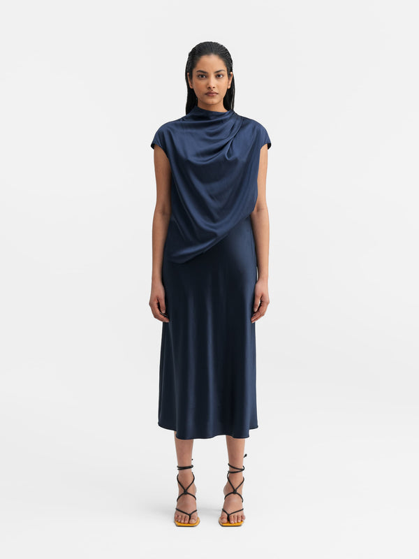 Lima satin silk top midnight blue