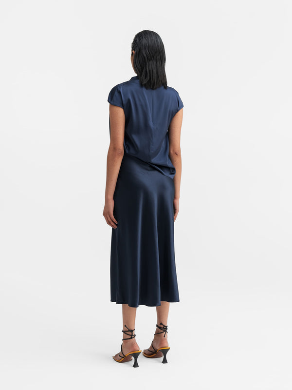 Lima satin silk top midnight blue