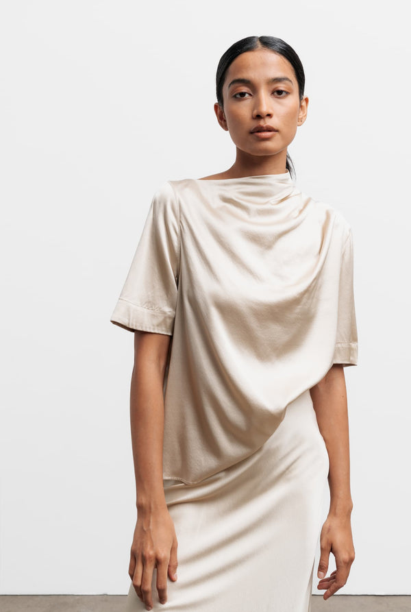 Lima silk satin tee cream