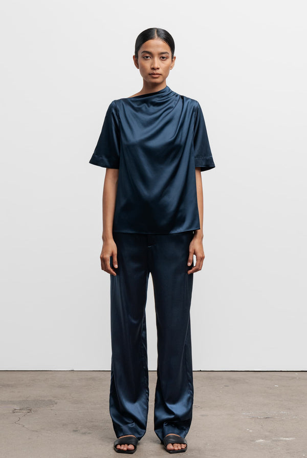 Lima silk satin tee midnight blue