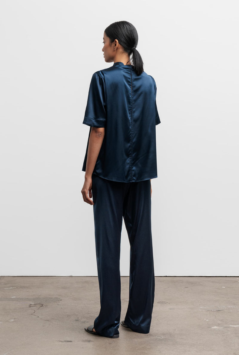 Lima silk satin tee midnight blue