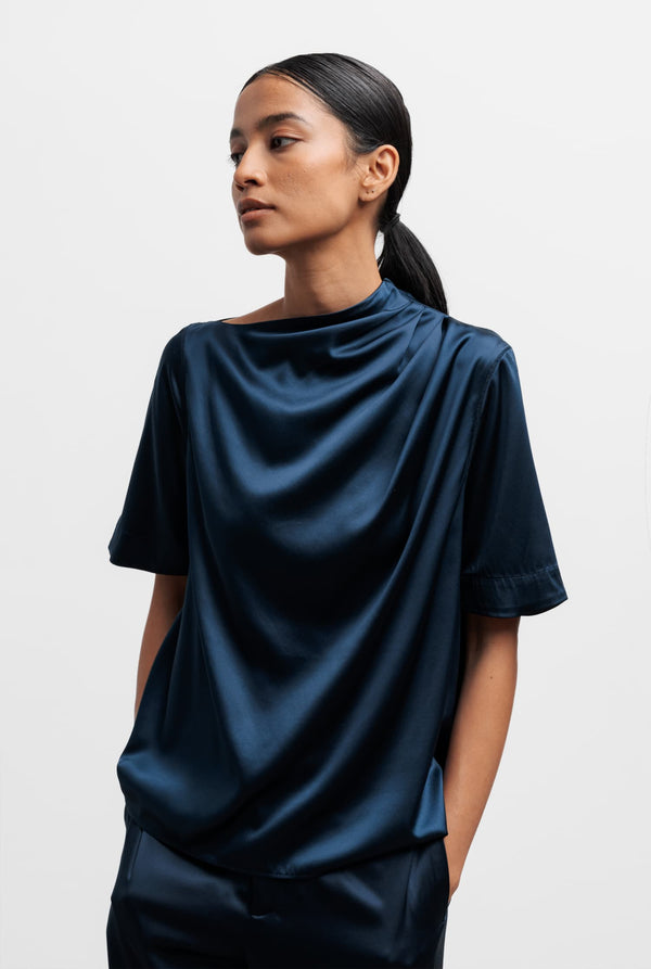 Lima silk satin tee midnight blue