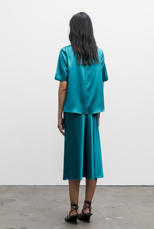 Lima satin silk tee petrol