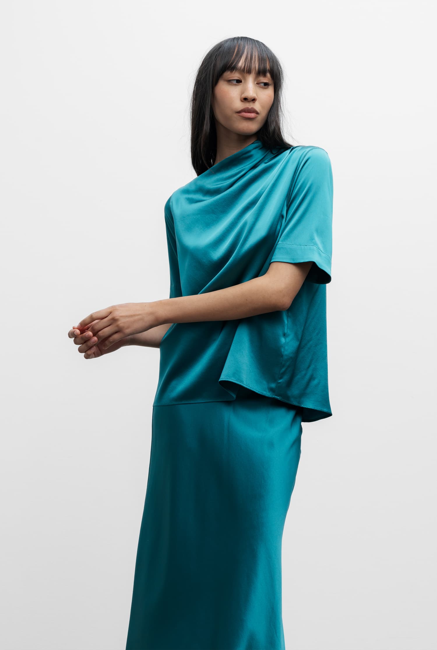 Lima silk satin tee petrol