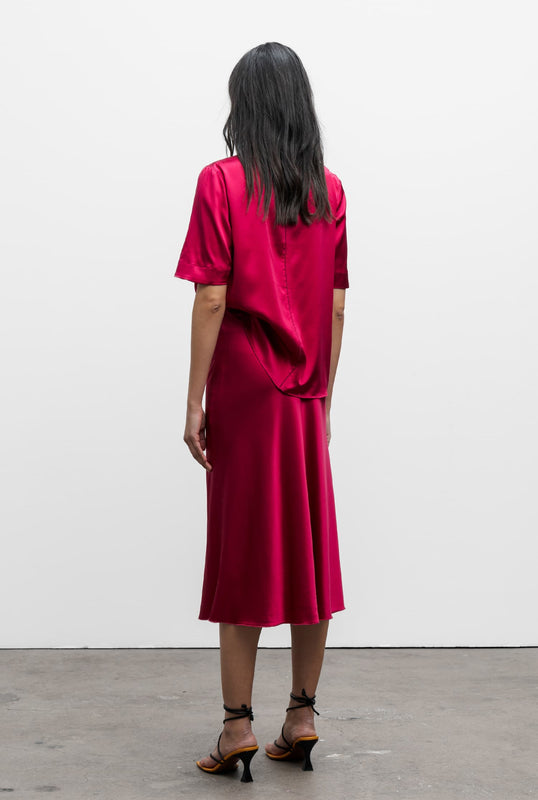 Lima satin silk tee raspberry