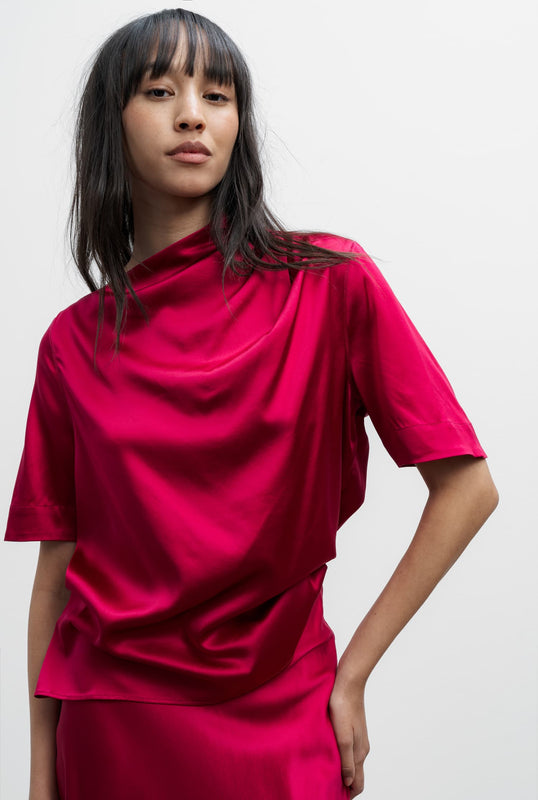 Lima satin silk tee raspberry