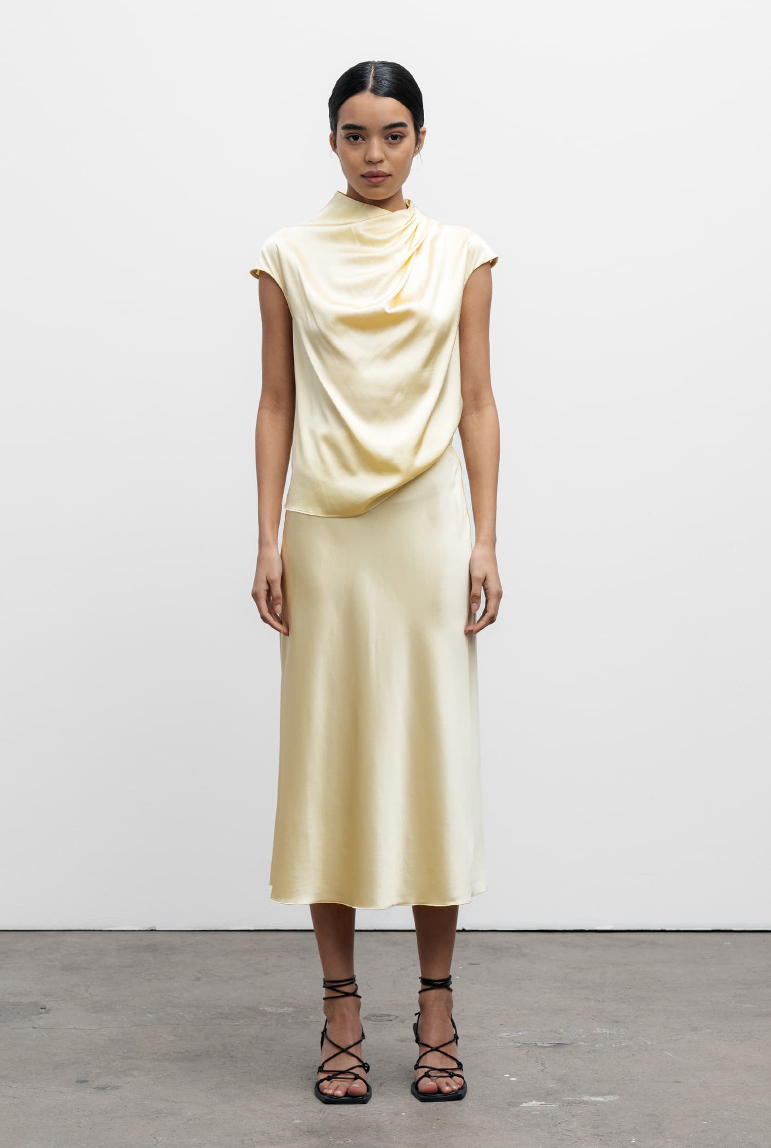 Lima silk satin top lemon