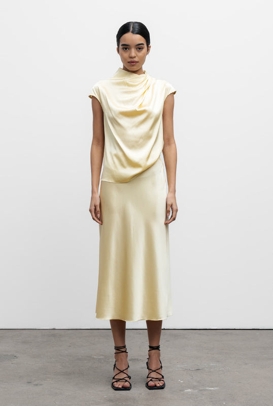 Lima silk satin top lemon