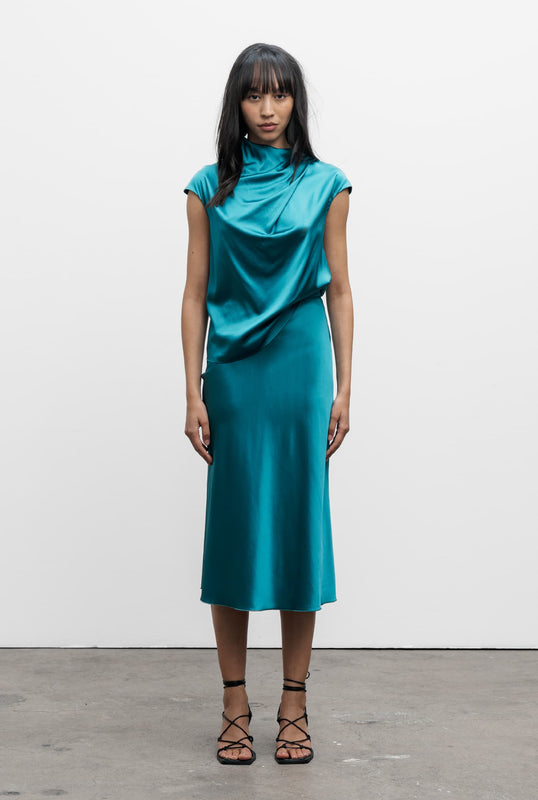Lima silk satin top petrol