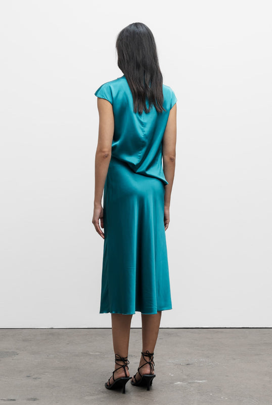 Lima silk satin top petrol
