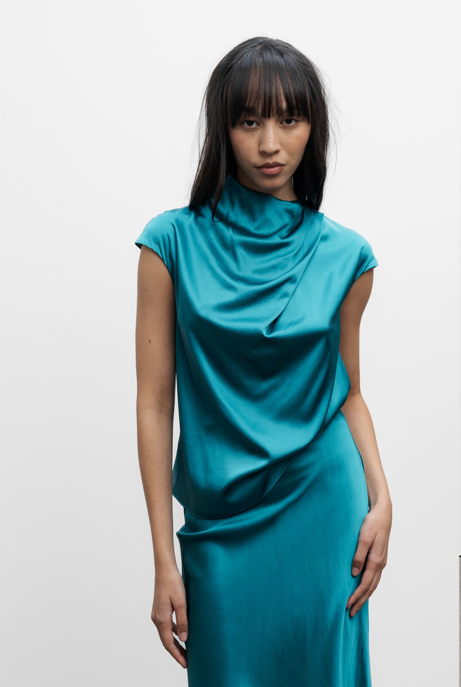 Lima silk satin top petrol