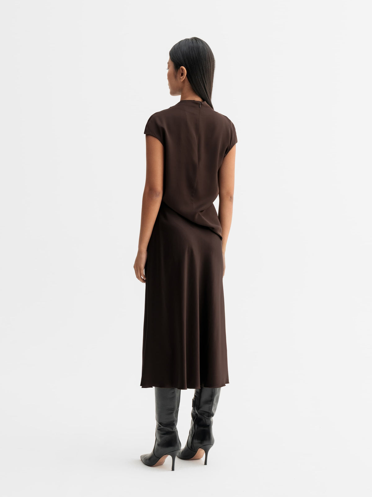 Back view of Ahlvar Gallery Lima silk top in Dark brown