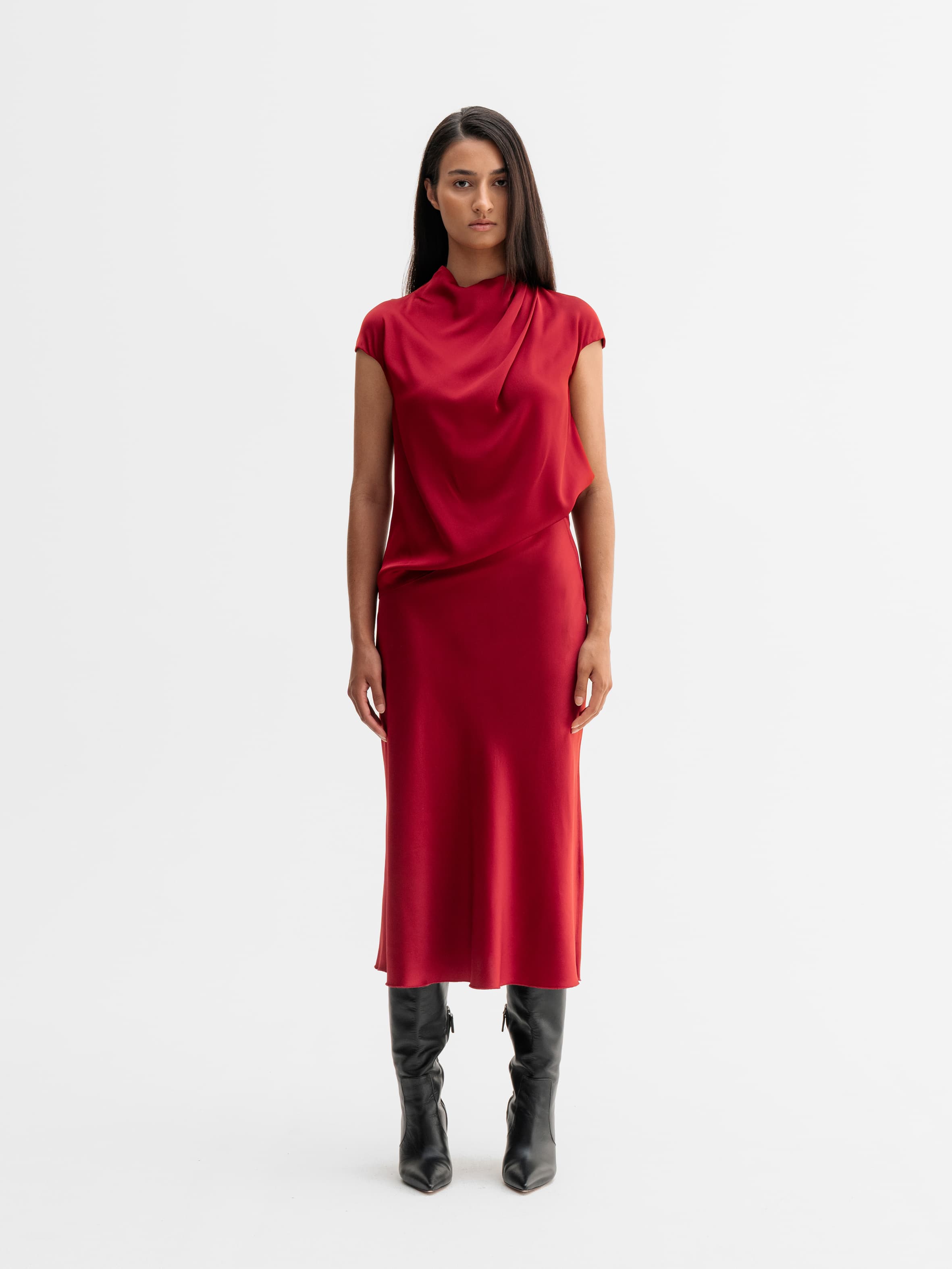 Lima silk top dark red
