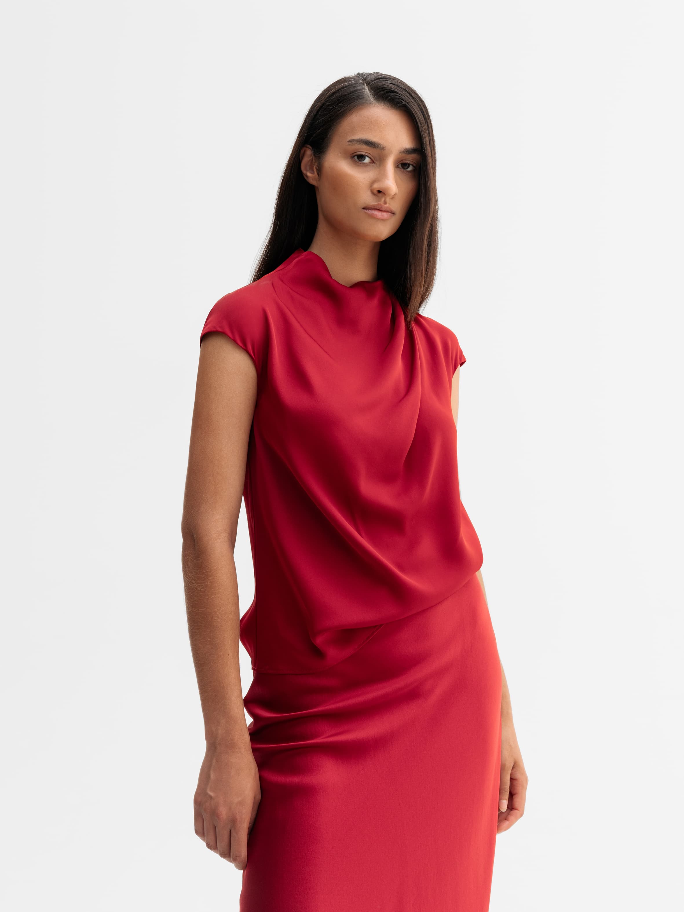 Lima silk top dark red