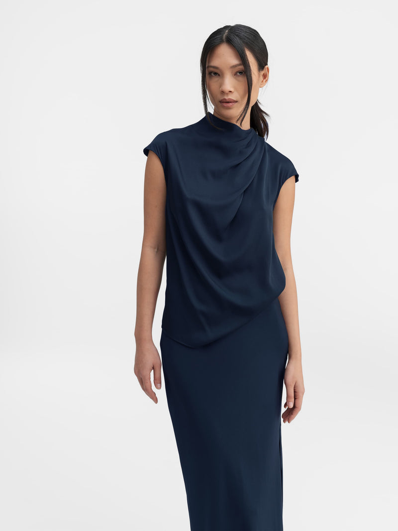 Lima silk top midnight blue