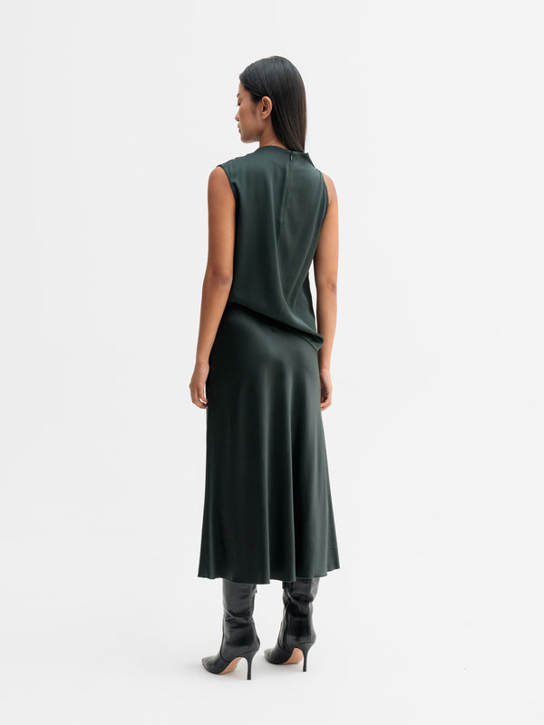 Back view of Ahlvar Gallery Lima silk tank in Deep forest
