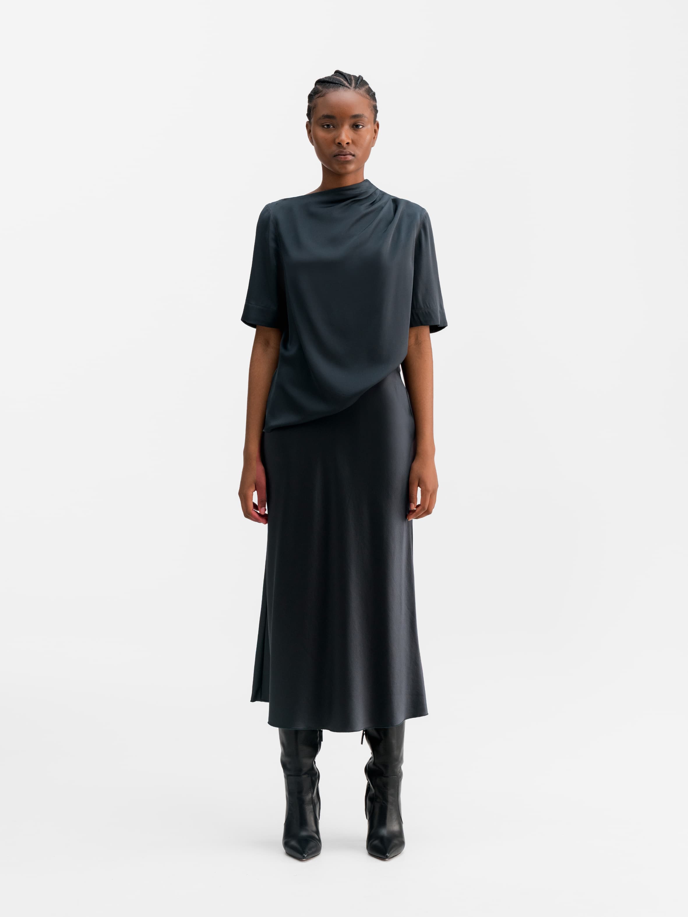 Lima silk tee blue grey