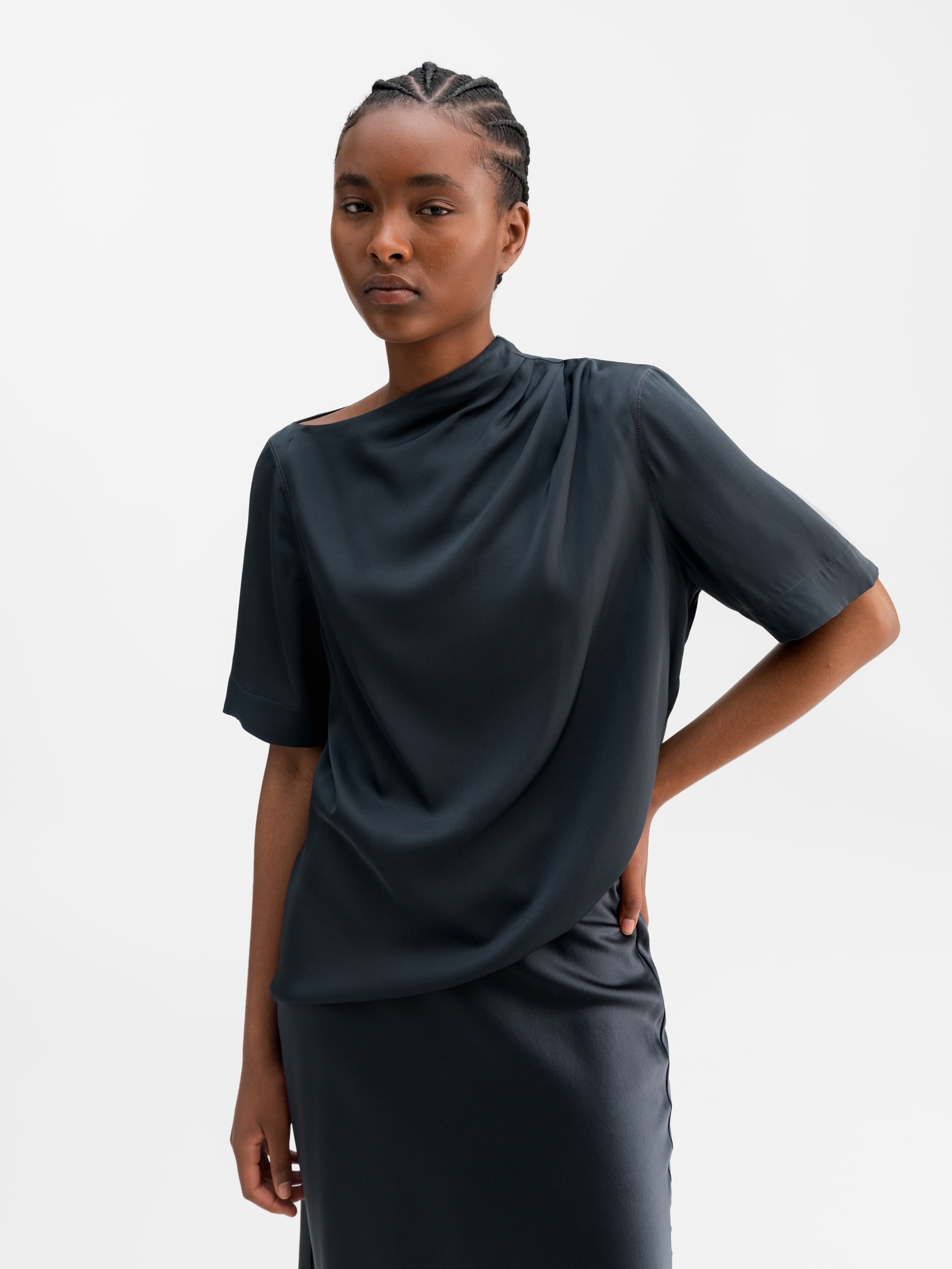 Lima silk tee blue grey