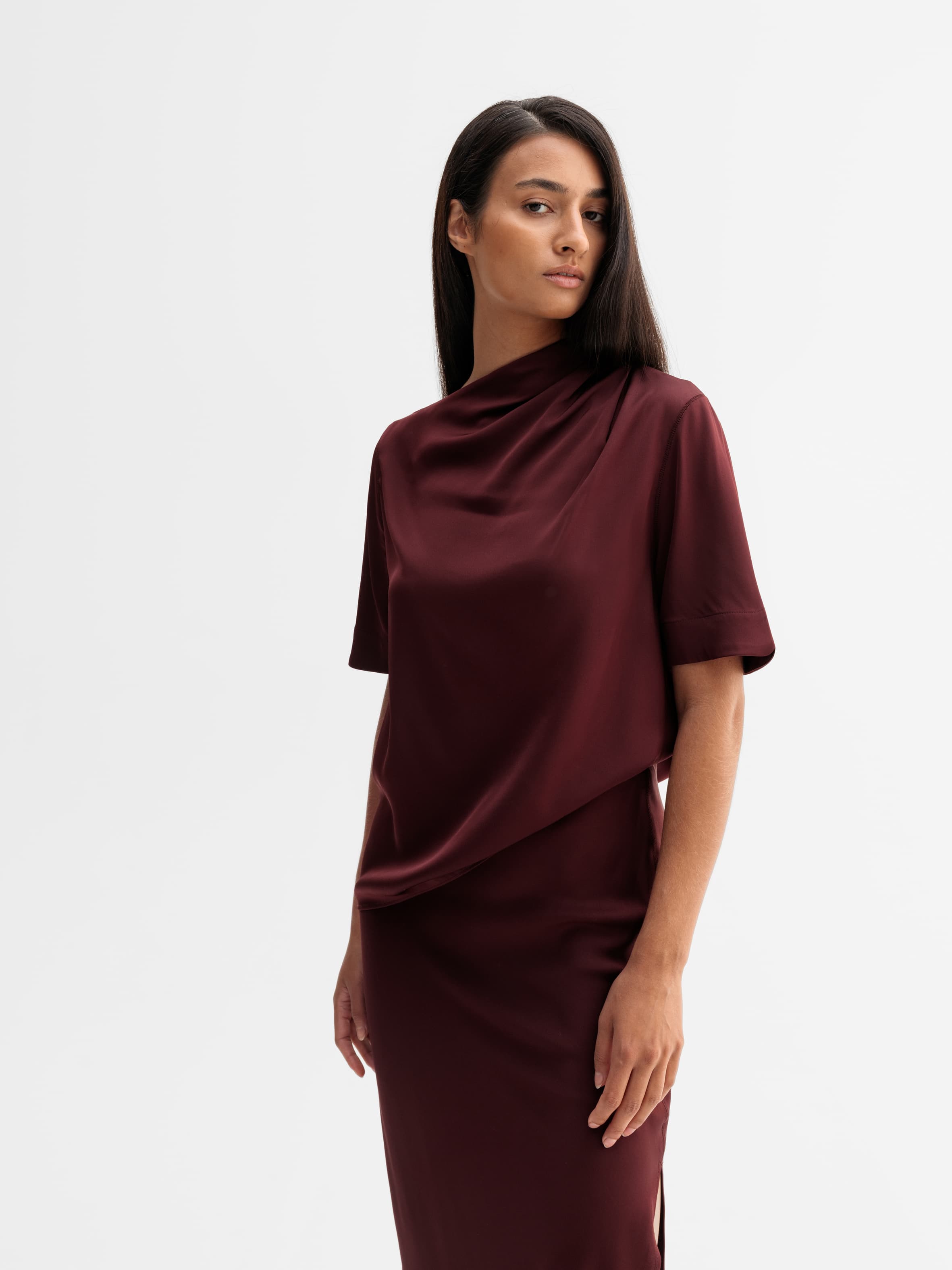 Lima silk tee burgundy