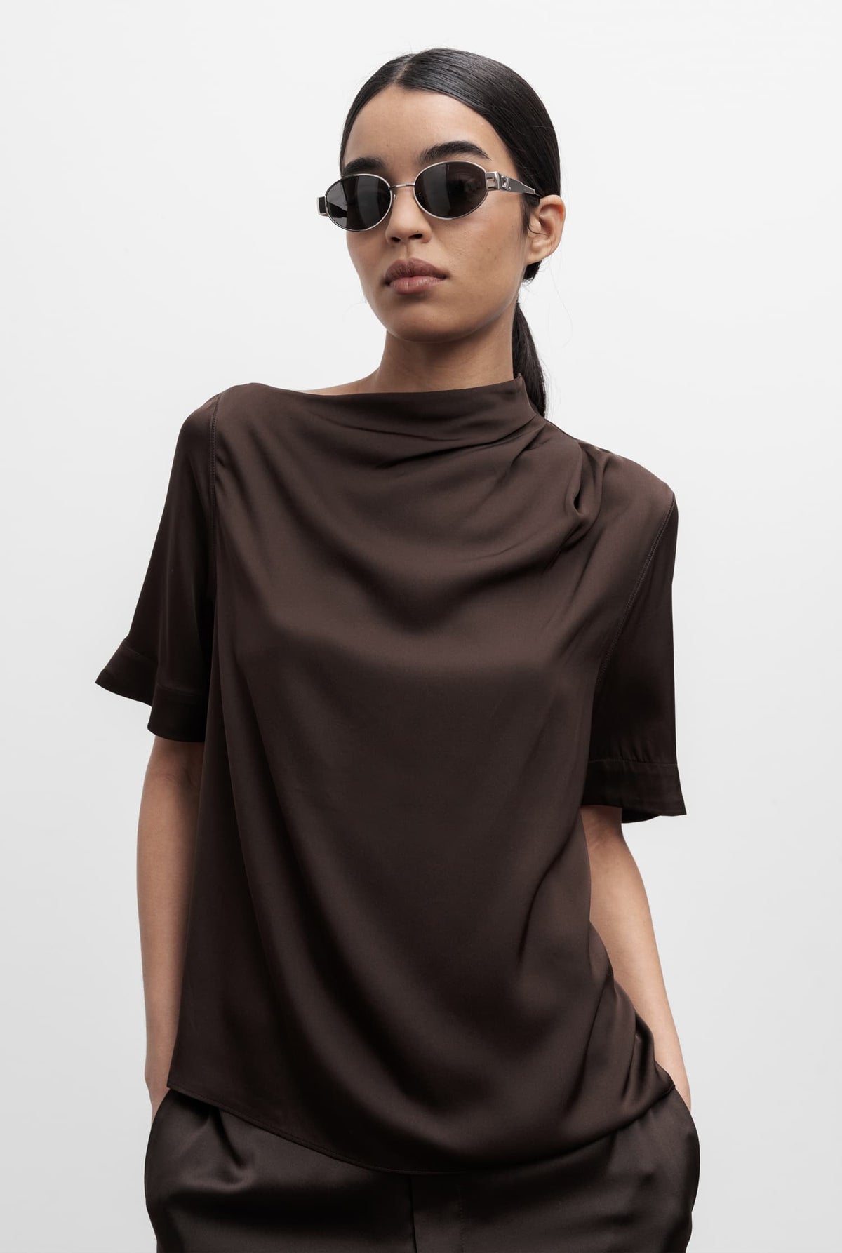 Lima silk tee dark brown