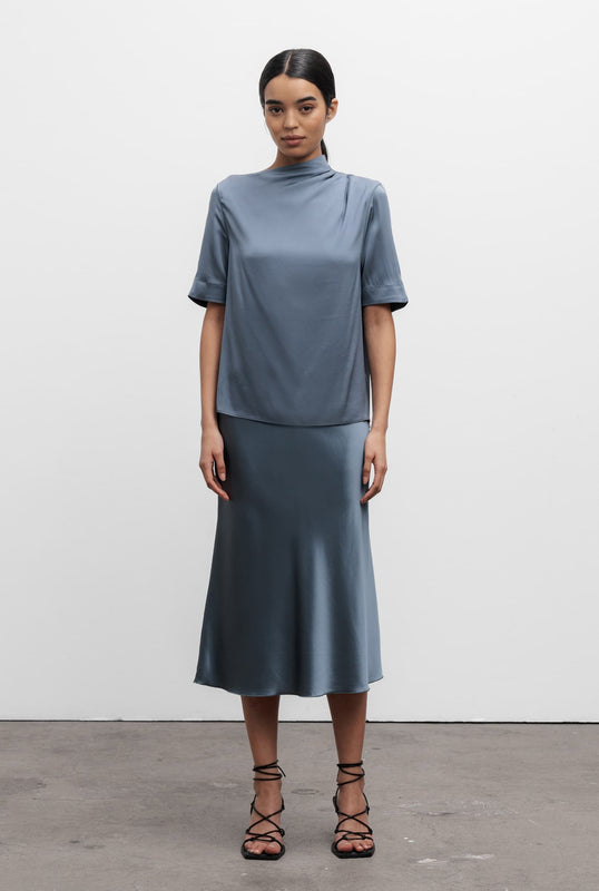 Lima silk tee steel blue