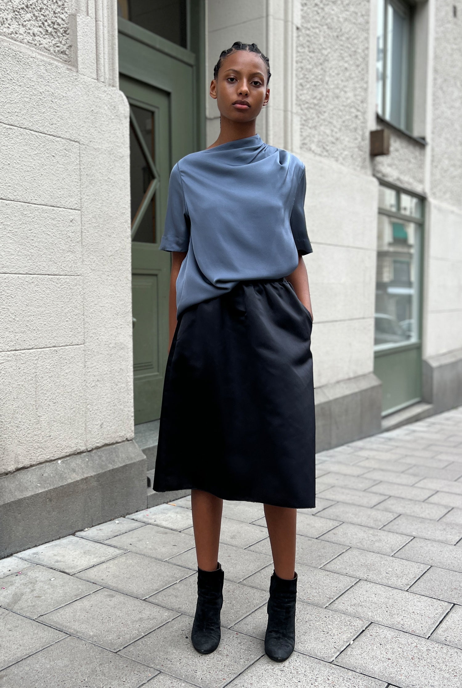 Lima silk tee steel blue