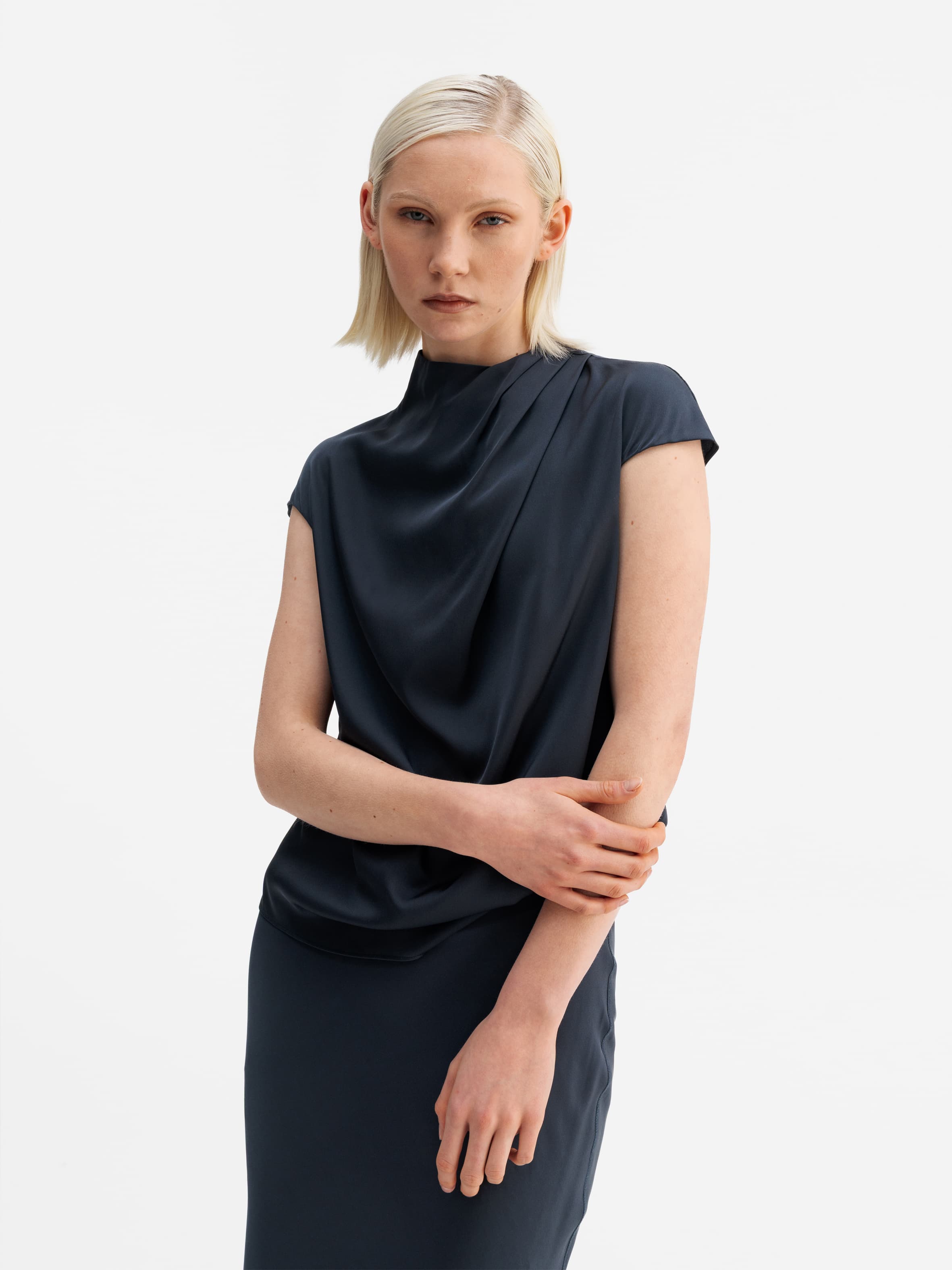 Lima silk top blue grey