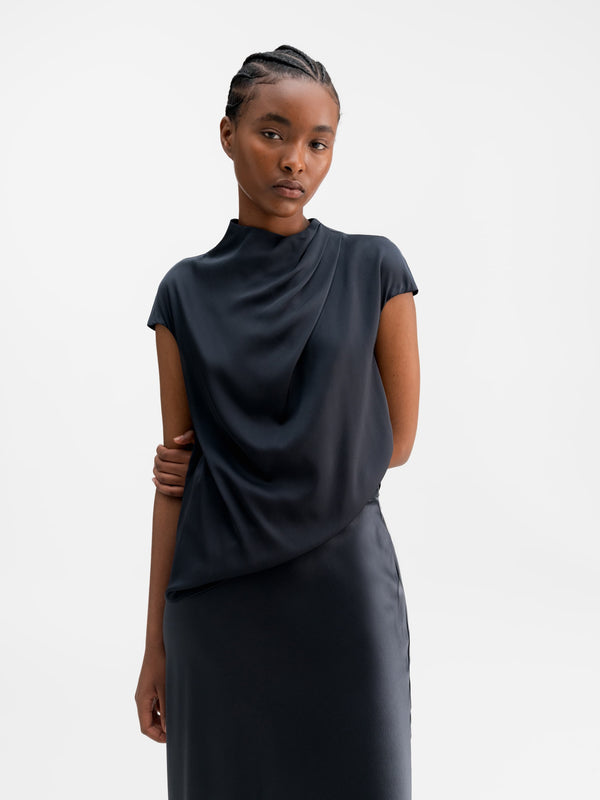 Lima silk top blue grey